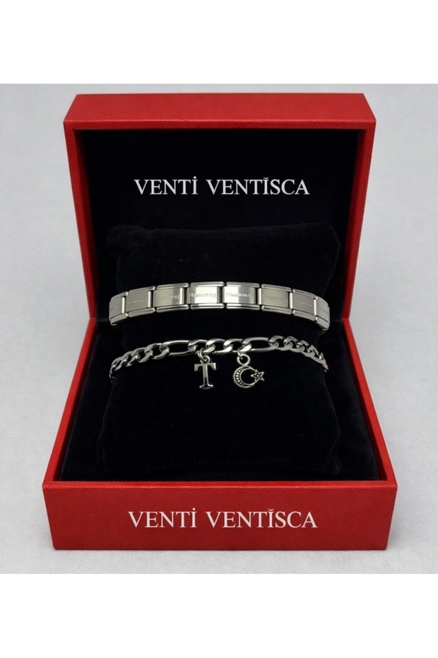 Italian Bracelet with Letter Bracelet Moon Star Detailed Men's Gift for Boyfriend Lover