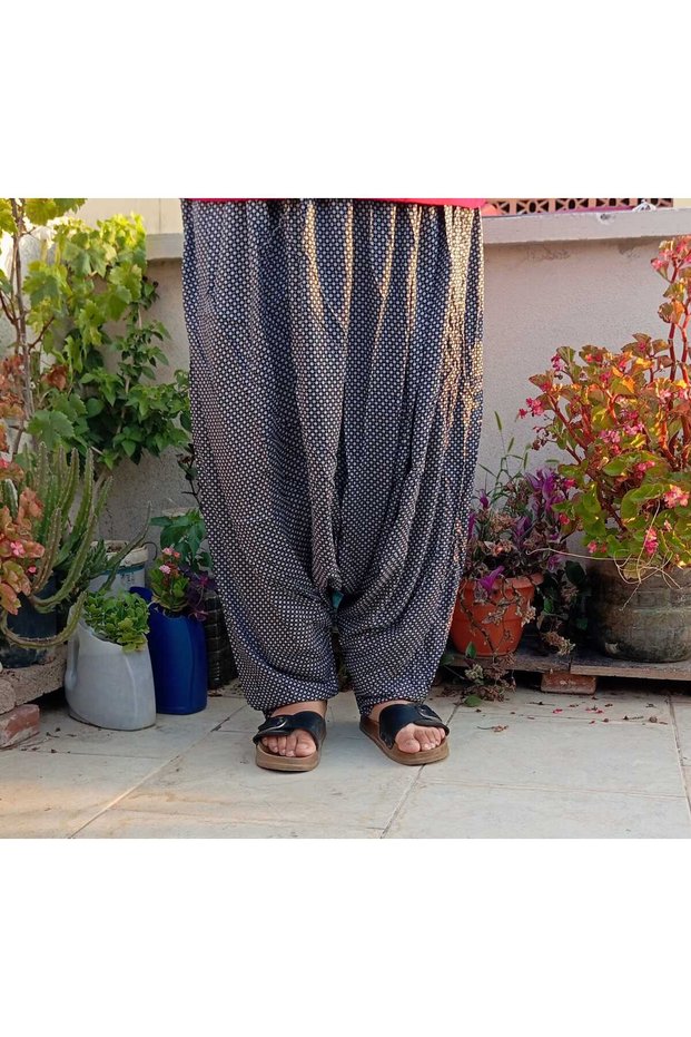 Mom's Baggy Pants Patterned Pocketed Baggy Pants with Elastic Waist