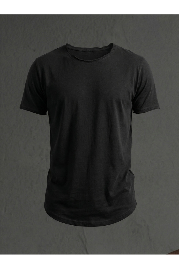 Slim Fit Siyah Oval Uzun Basic T-shirt - 1