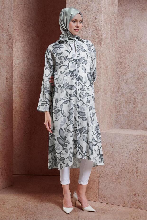 تونيك كتان 44769 - منقوش وتأثير - 1