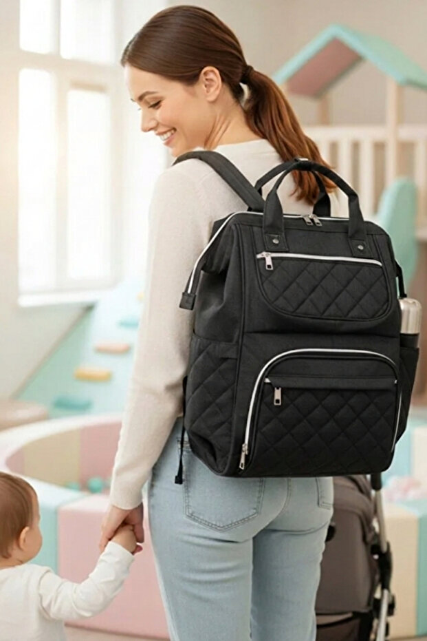 FOCUX NİL-ANNE BAKIM BEBEK ÇANTAS SIRT ÇANTASI SİYAH