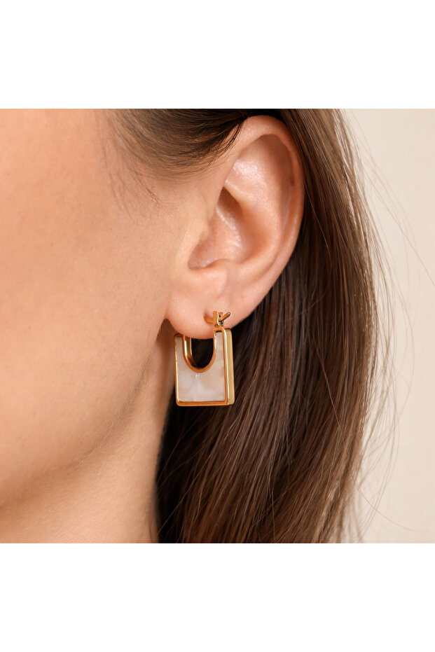 Square Jewelled Steel Earrings