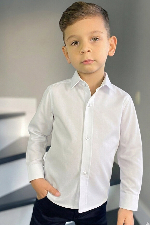 قميص للأولاد بلون سادة - 1