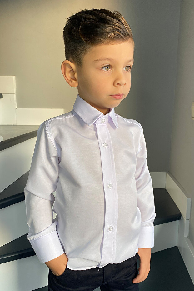 قميص للأولاد بلون سادة - 4