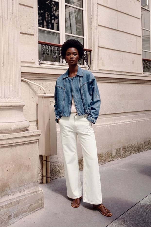 Women's Ecru High Waist Wide Leg Jean Trousers