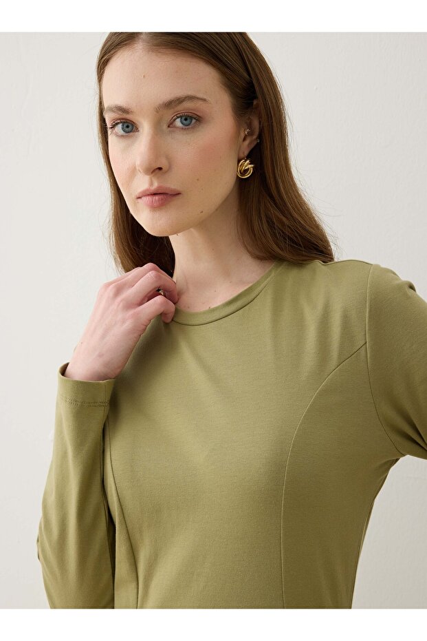 Bel Detaylı A Form Basic Tesettür Elbise - Açık Haki - - 6