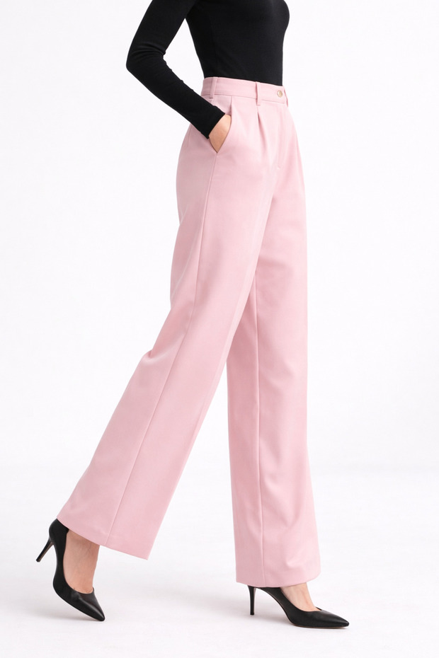 Women's High-Waisted Wide-Leg Crepe Polyviscose Pants