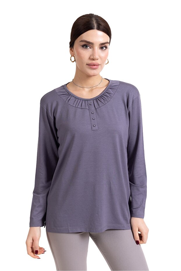 New Season 2024 Simple Pattern Round Neck Regular Fit Mother Combed Cotton Blouse 6380