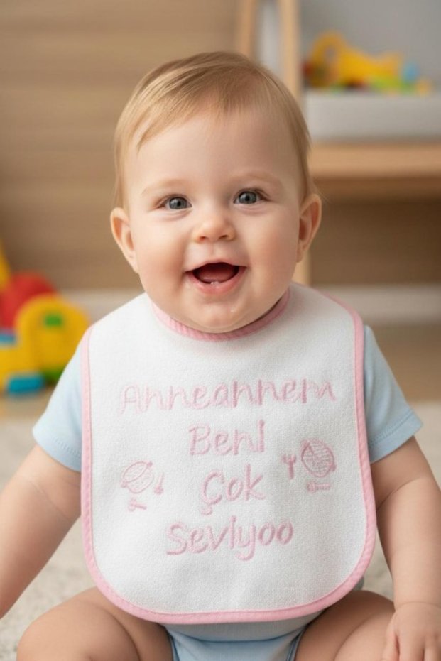Baby Girl and Boy, My Grandmother Loves Me Very Much, Leak-Proof Baby Bib with Writing, Pink