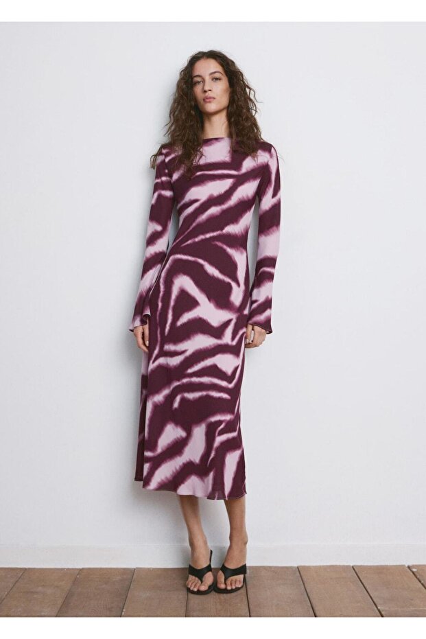 Hayvan desenli evaze elbise - 2