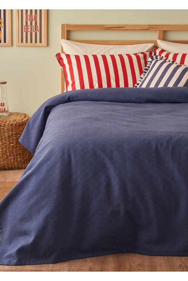 100% Cotton Line Single Pique Set Navy Blue (150X220 cm)