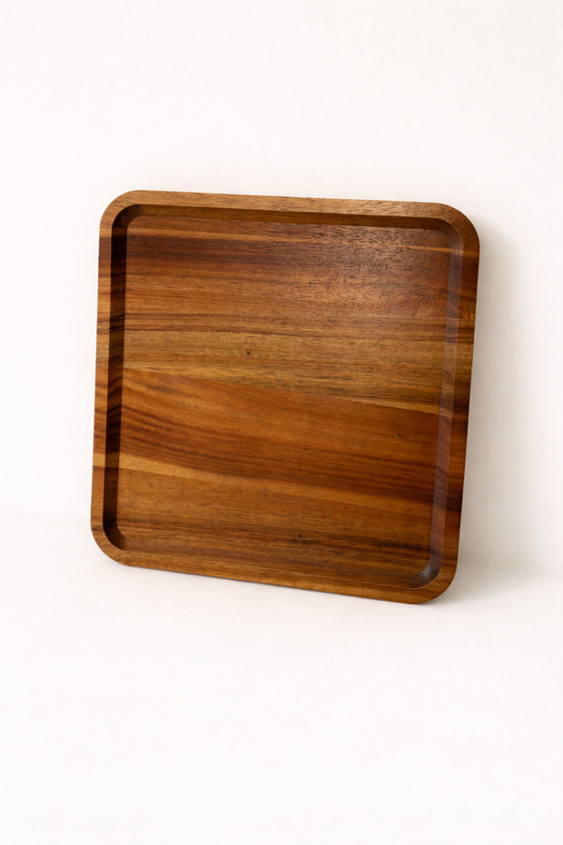طبق تقديم مربع من خشب الأكاسيا - 3