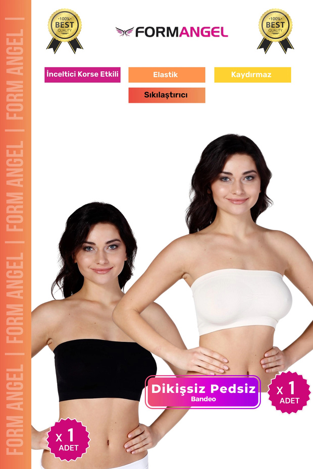 Women's Bandeo Seamless Gathering Basic Knitted Seamless Padless Bandeo Bustier Set of 2