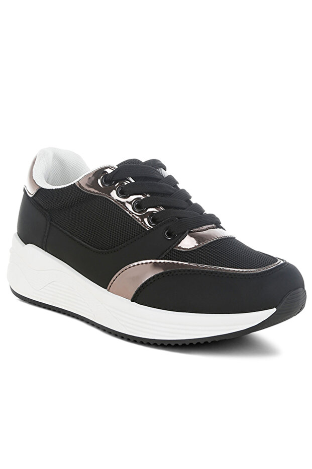 Women's Chunky Mesh Lace Up Sneakers In Black
