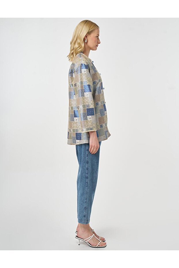 Square Pattern Jacquard Jacket Indigo - 7