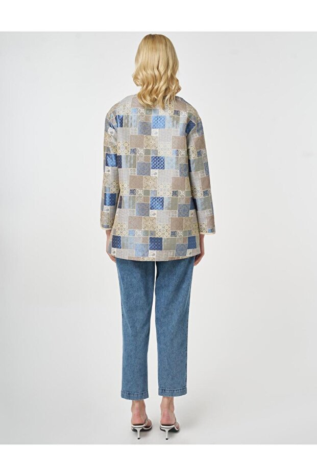 Square Pattern Jacquard Jacket Indigo - 6