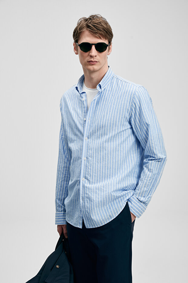 Sılvıa Erkek Basic Gömlek Regular Fit Mavi - 3