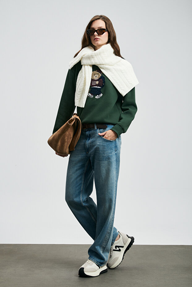 Dıamond Kadın Örme Sweatshırt Yeşil - 2