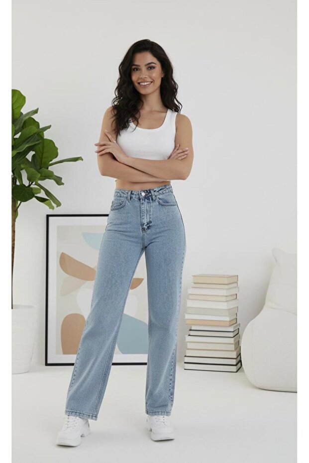 Power Lycra Gold Allstar Ikon Medium Snow Blue Loose Denim Trousers Blue Snow Lycra Palazzo