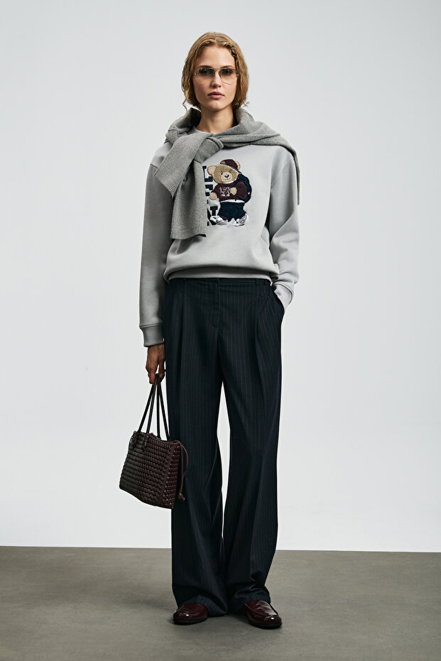 Dıamond Kadın Örme Sweatshırt Açık Gri - 2