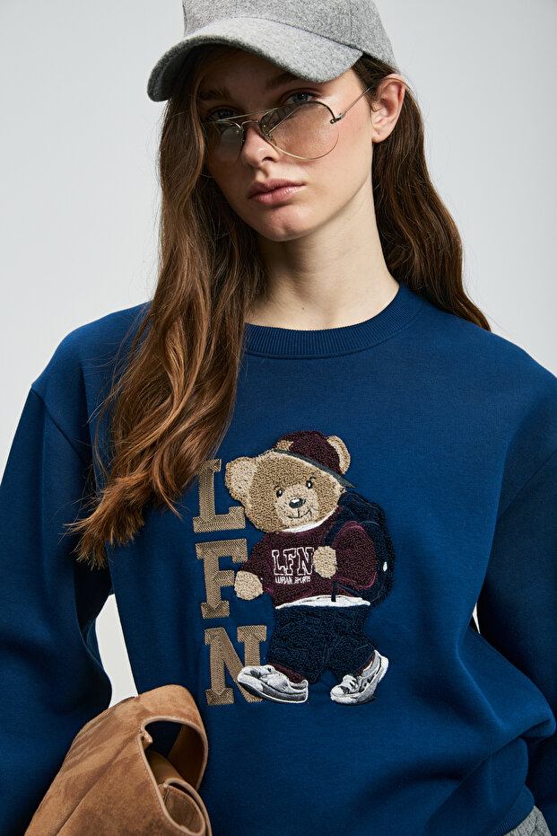 Dıamond Kadın Örme Sweatshırt Saks - 5