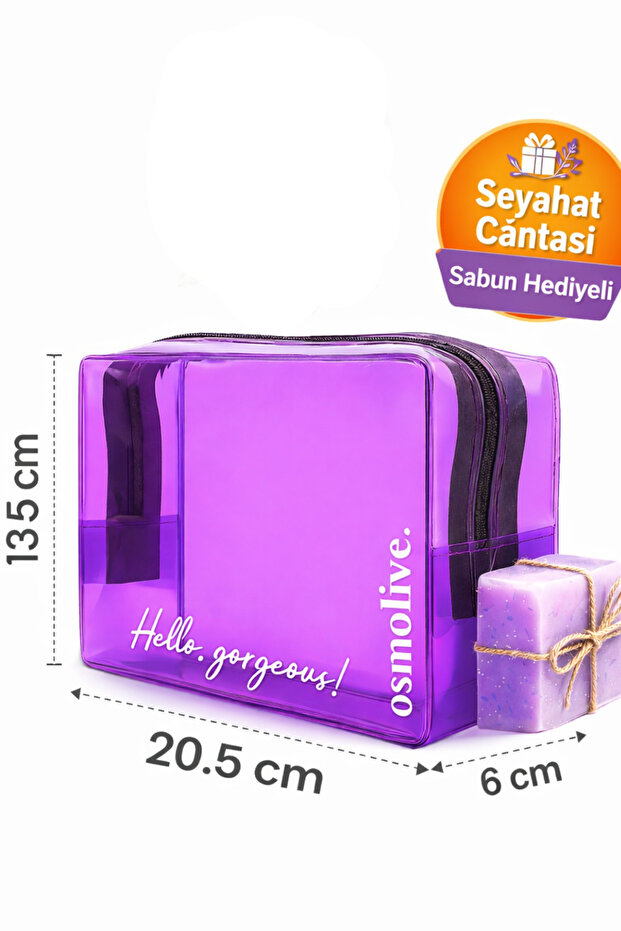 Cosmolive Şeffaf Seyahat Cilt Bakım, Makyaj ve Kozmetik Düzenleme Çantası PVC Mor_Large.