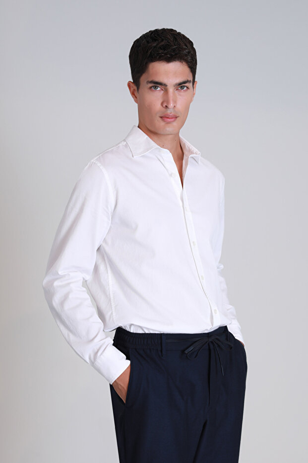 Ferla Erkek Basic Gömlek Slim Fit Beyaz - 5