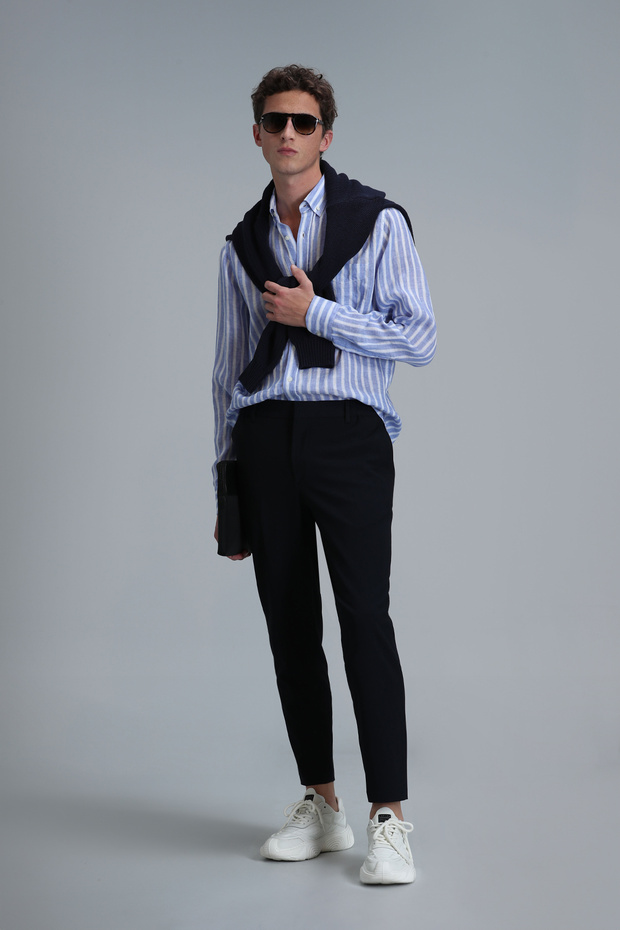 London Erkek Keten Gömlek Regular Fit Mavi - 4