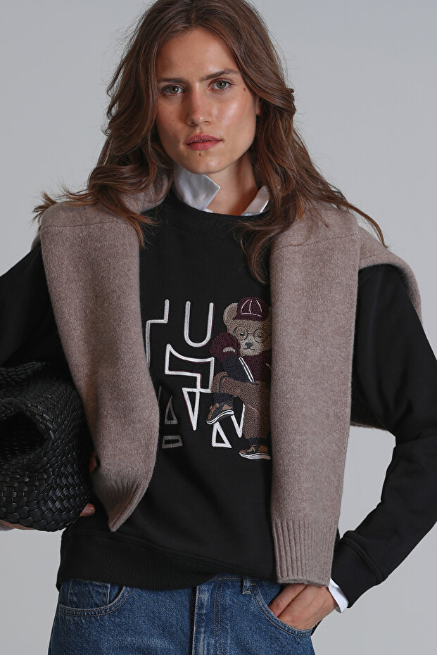 Pıtcher Kadın Örme Sweatshırt Siyah - 5