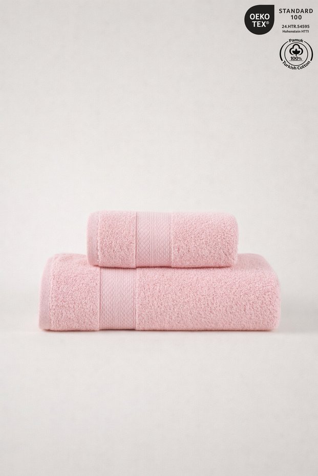 2-Piece Bath Towel Set 100% Cotton Certified, Body Head Towel Set Pink - 50X80 & 70X130Cm
