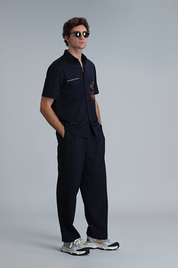 Look Men's - Regular Fit Navy Basic Shirt - 4