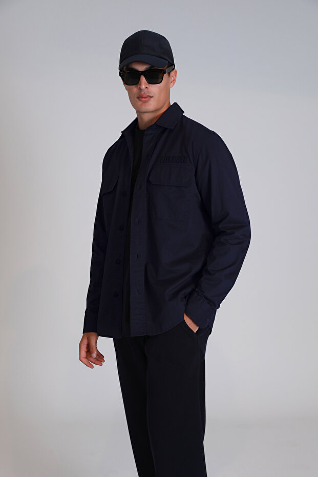 Lara Erkek Basic Gömlek Slim Fit Lacivert - 1