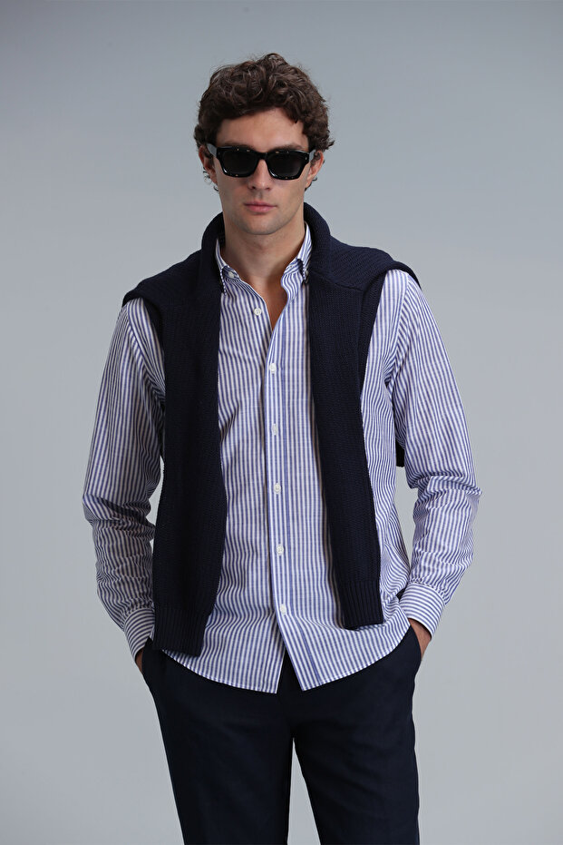 Warm Men's Basic Shirt Regular Fit Blue - 3