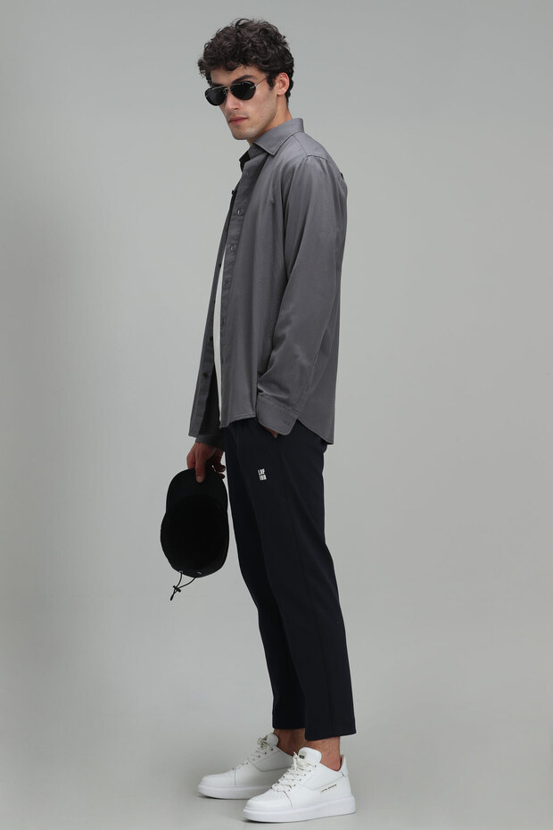 Quel Erkek Basic Gömlek Regular Fit Koyu Gri - 4