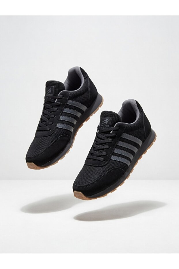 Men's Black Casual Comfortable Soft Sole Lightweight Stretchy Walking Sneakers Lace-Up Athletic Shoes