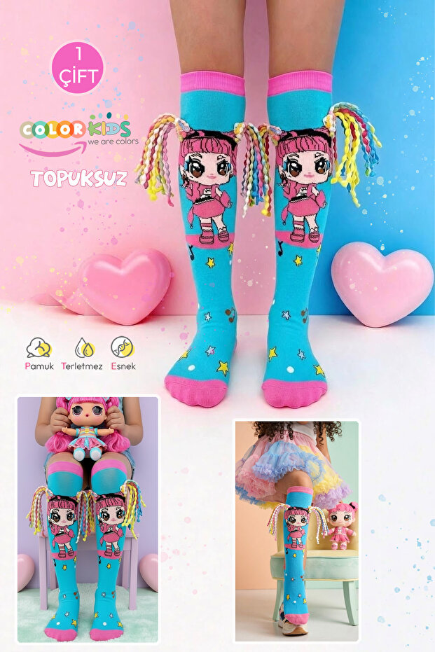 🎉 1 Pair of Knitted Hair Patterned Animation Girls' Socks (Without Heel)