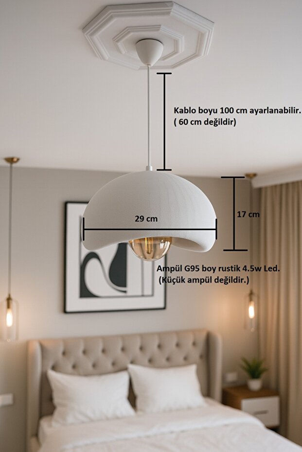 Beton Görünüm Tekli Sarkıt Avize Bohem Modern Rustik (G95 Ampül Dahildir.) - 2