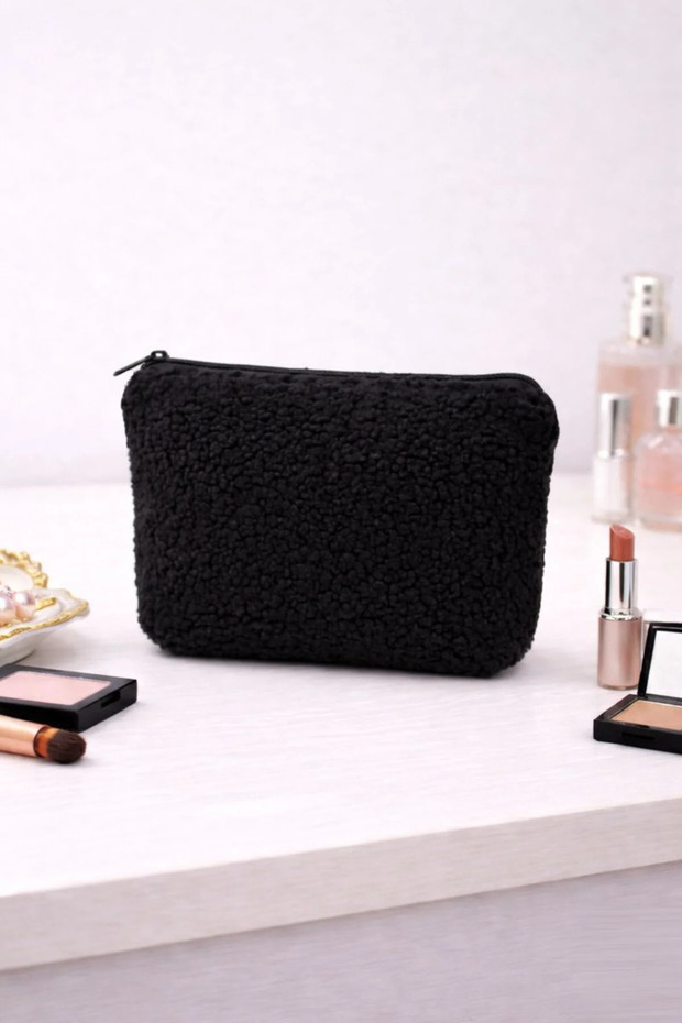Teddy Fabric Makeup Bag – Zippered, Bellows-Style Cosmetic Care Organizer, Multi-Purpose Bag
