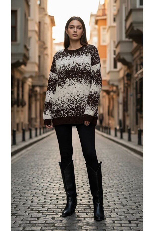 Jacquard Transitional Knitwear Brown Sweater