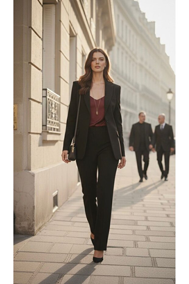 Women's Black Classic Collar Atlas Fabric Jacket