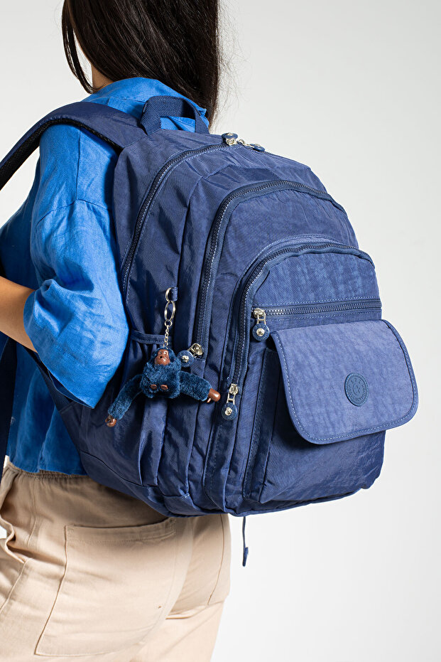 Fcstore Crinkle Fabric Water Resistant Large Size Navy Blue Clinker Backpack/laptop Travel School