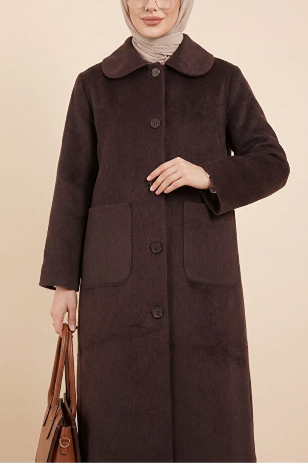 Buttoned Pocket Coat - Brown - 1
