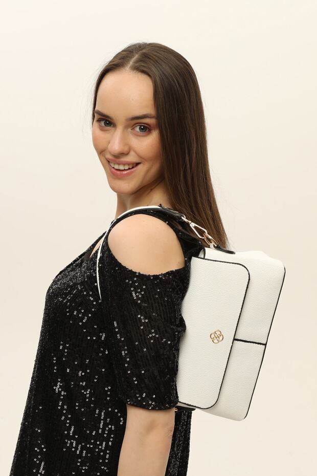 Women's Hand Shoulder Bag with White Logo Detail
