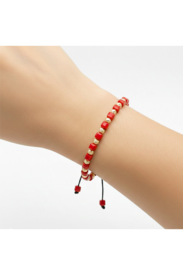 Adjustable Bracelet, Universal Size, Red-Gold - 2