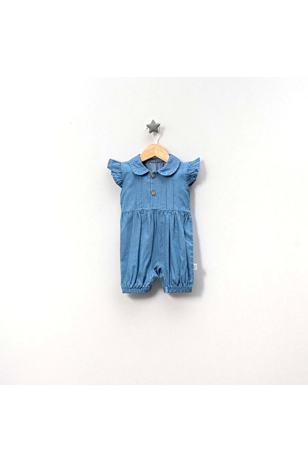 Ribbed Baby Girl Denim Jumpsuit Blue