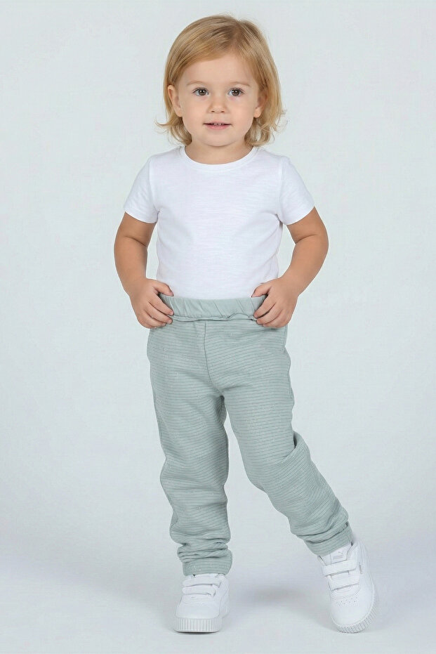 Girls' Ribbed Shiny Detailed Jogger Pants – Comfortable Elastic Waist Soft Fabric