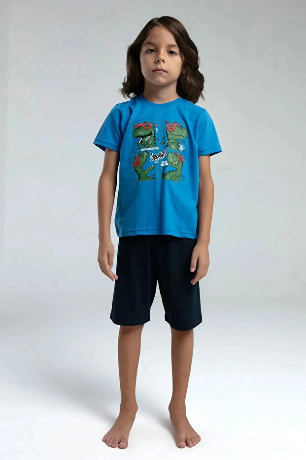 بدلة برمودا لون أزرق للأولاد - 2