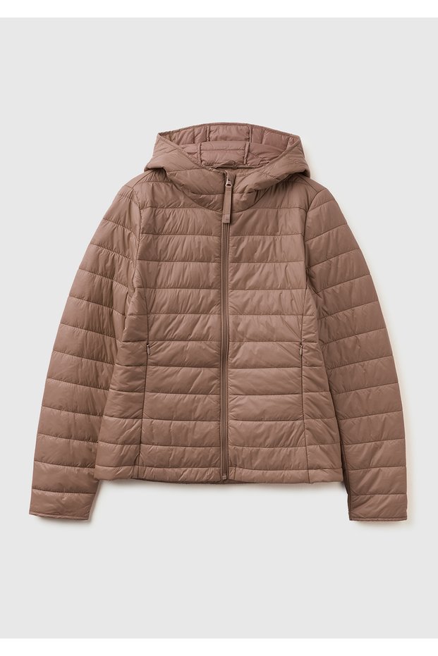Women's Mink Polyester Filled Zippered Hooded Slim Fit Puffer Coat