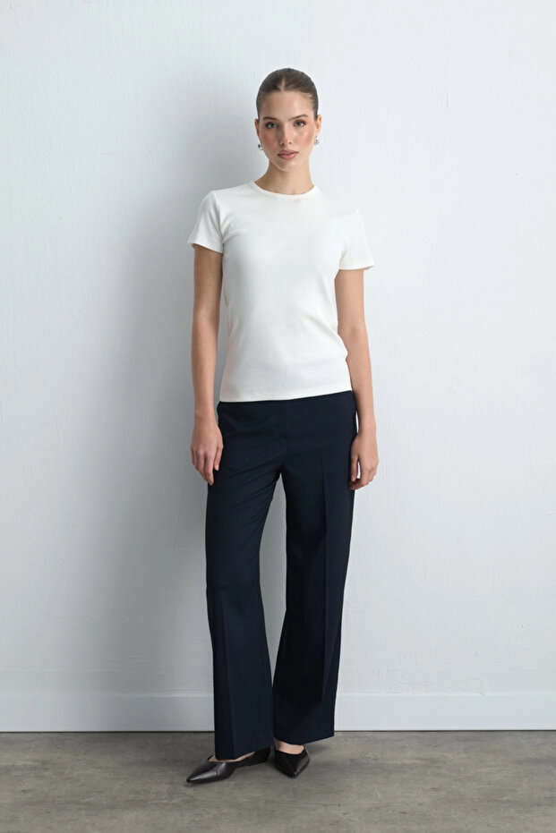 Kısa Kollu Basic Pamuk Tshirt - Ekru - 3