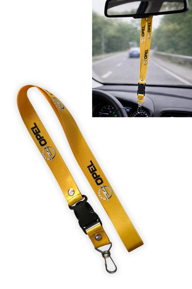 Opel Logo Yellow Car Mirror Hanger & Mirror Lanyard with Keychain |   Stylish Car Interior Decoration and Gift Accessory